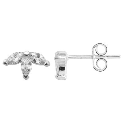 Sterling Silver CZ Leaflet Post Earrings